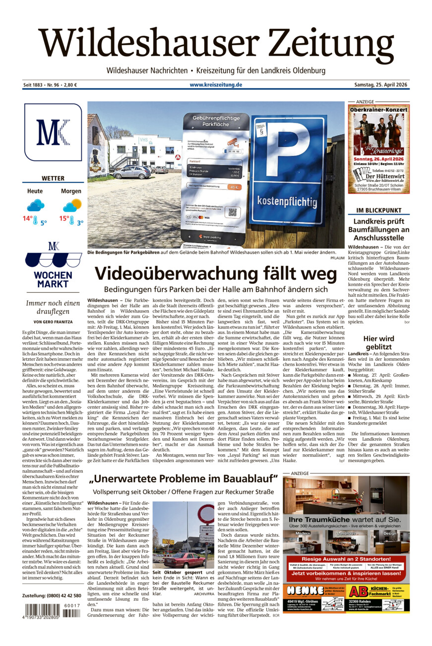 Wildeshauser Zeitung vom Samstag, 25.04.2026