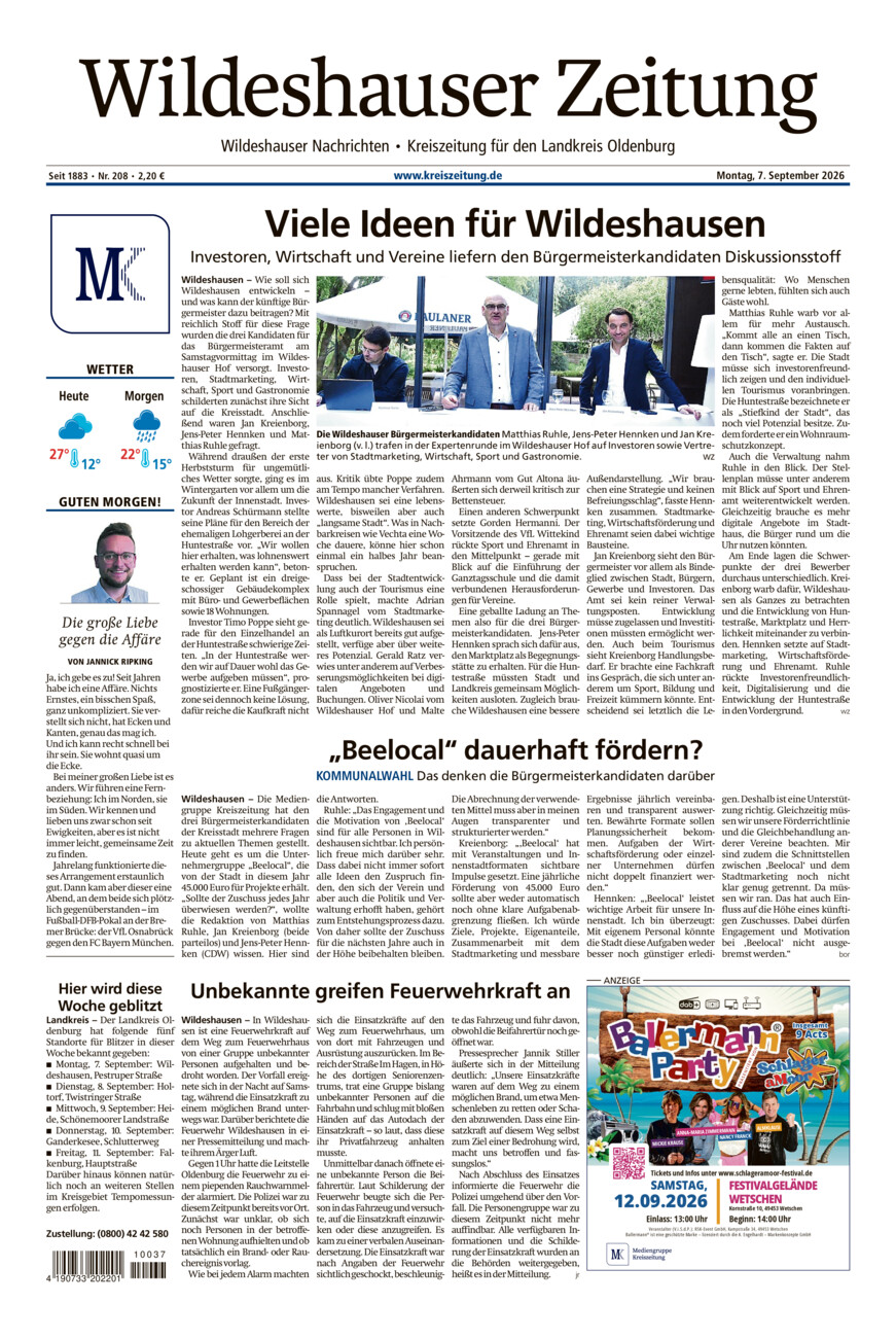 Wildeshauser Zeitung vom Montag, 07.09.2026