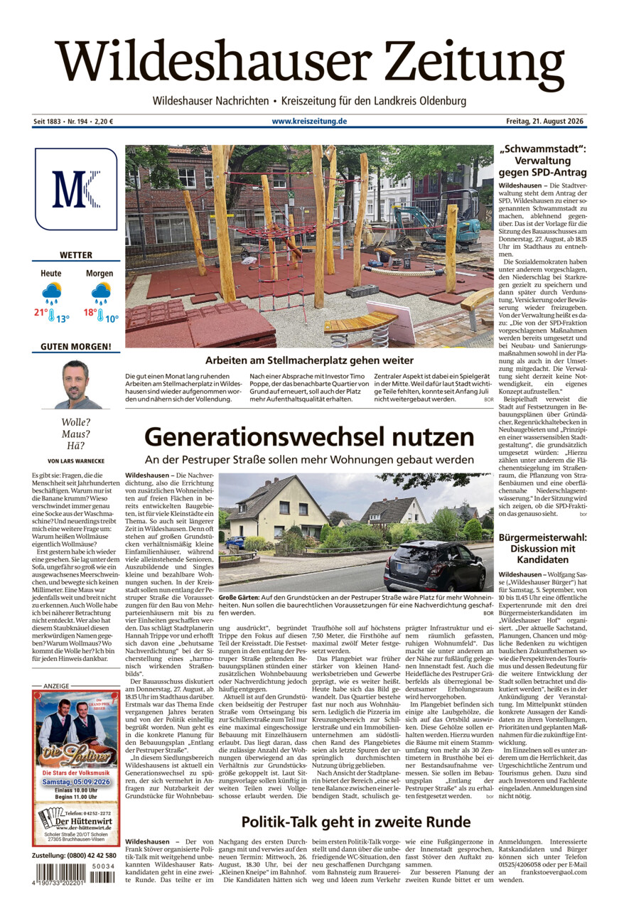 Wildeshauser Zeitung vom Freitag, 21.08.2026