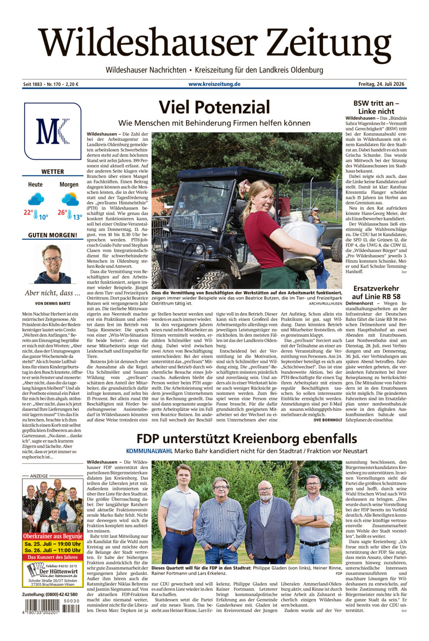 Wildeshauser Zeitung vom Freitag, 24.07.2026