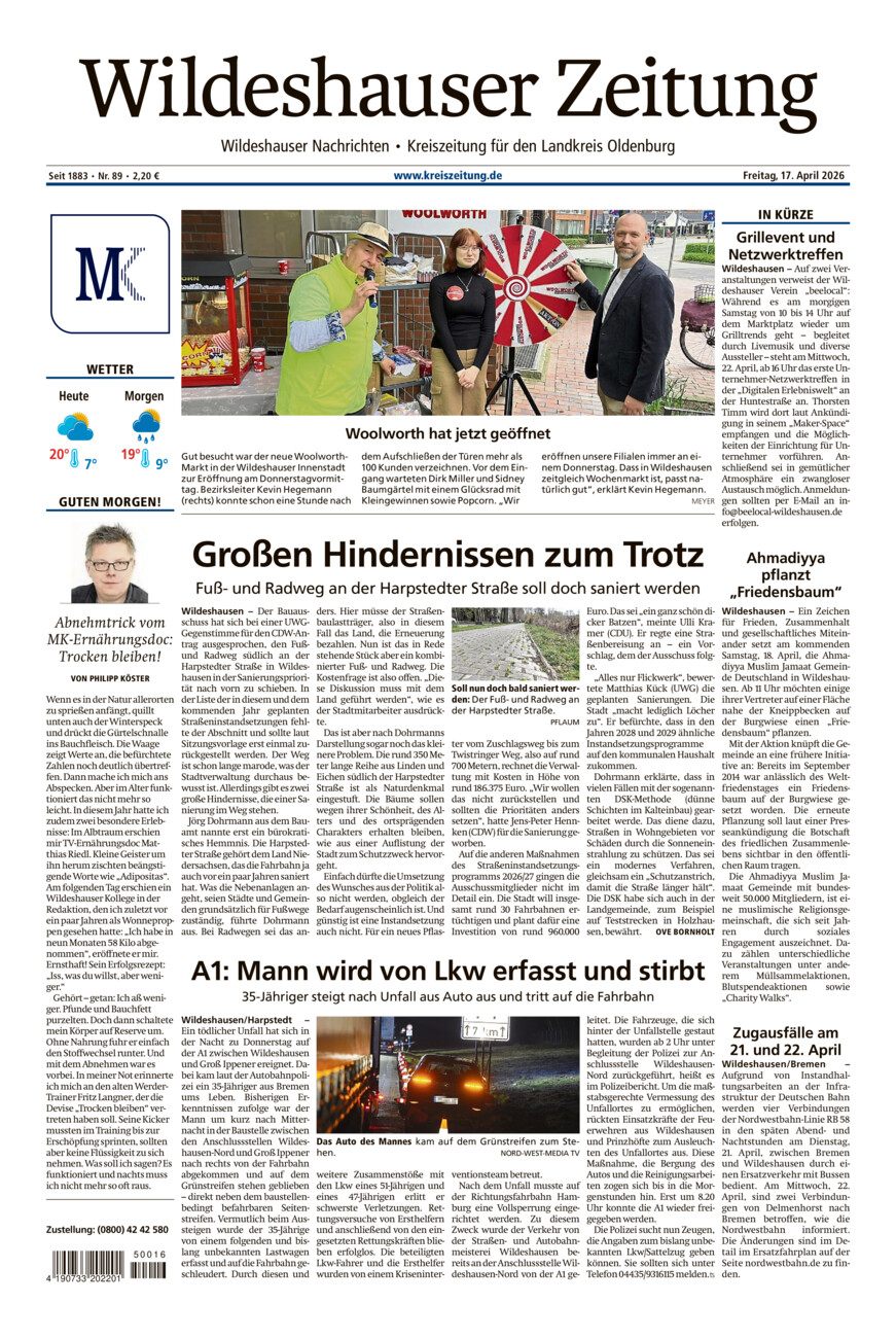 Wildeshauser Zeitung vom Freitag, 17.04.2026
