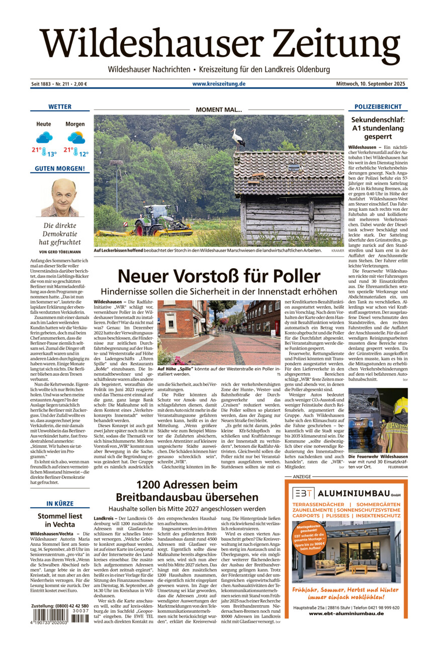 Wildeshauser Zeitung vom Mittwoch, 10.09.2025