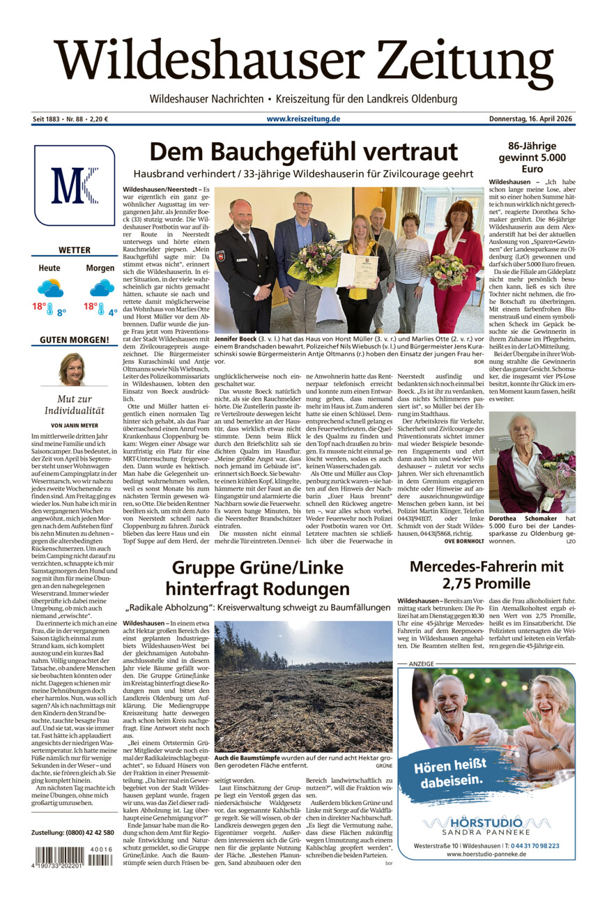 Wildeshauser Zeitung vom Donnerstag, 16.04.2026