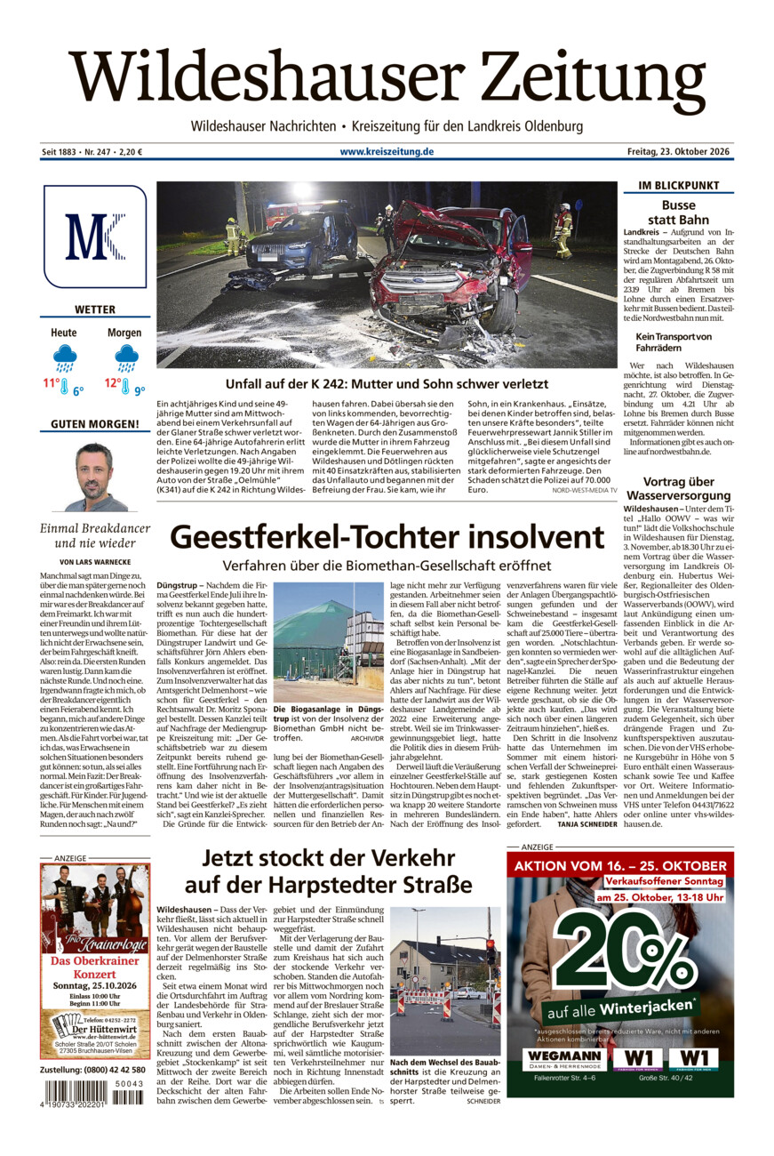 Wildeshauser Zeitung vom Freitag, 23.10.2026