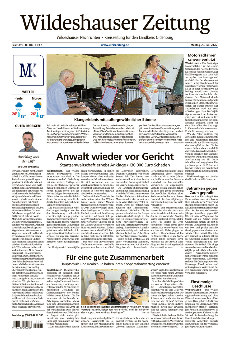Wildeshauser Zeitung vom Montag, 29.06.2026