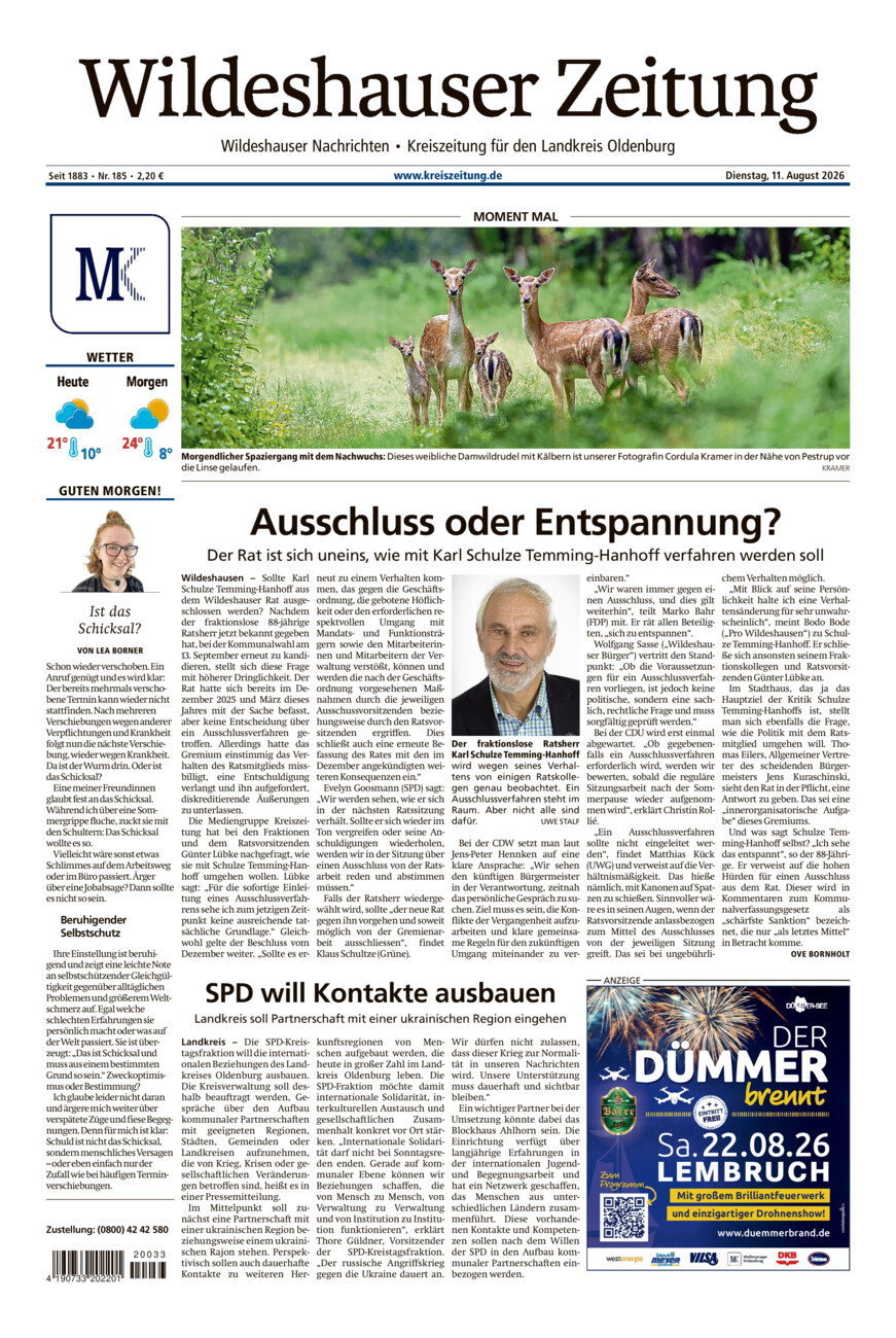 Wildeshauser Zeitung vom Dienstag, 11.08.2026