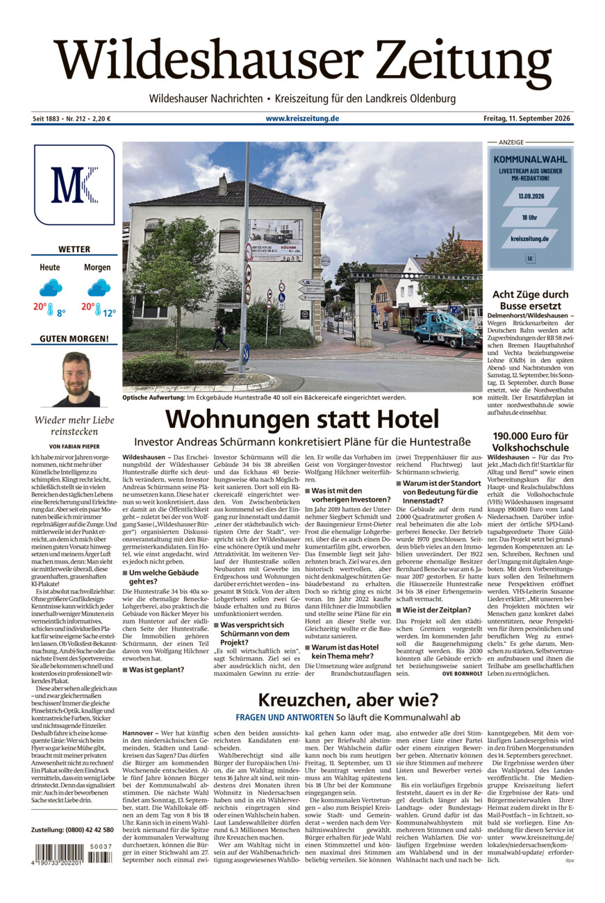 Wildeshauser Zeitung vom Freitag, 11.09.2026