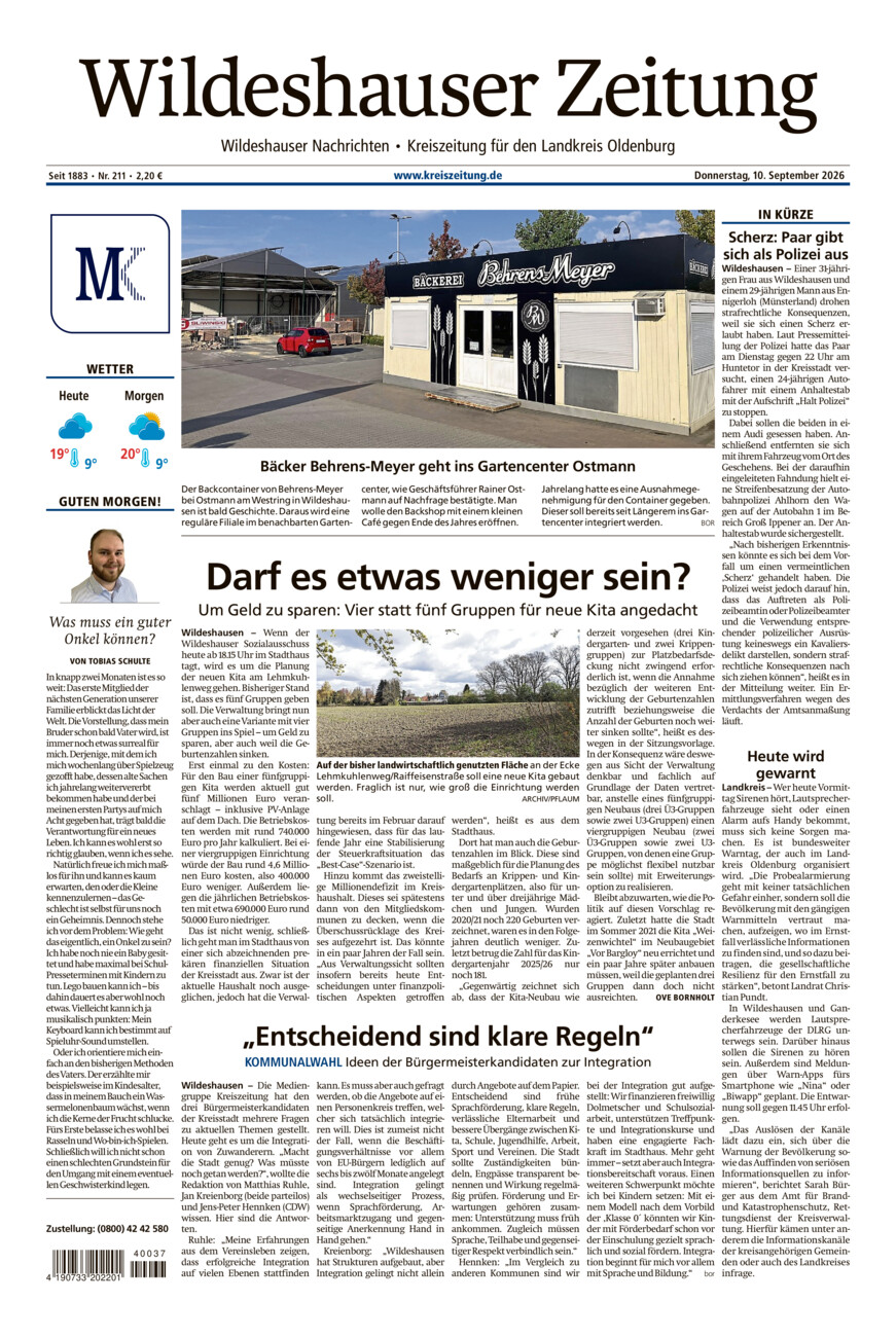 Wildeshauser Zeitung vom Donnerstag, 10.09.2026
