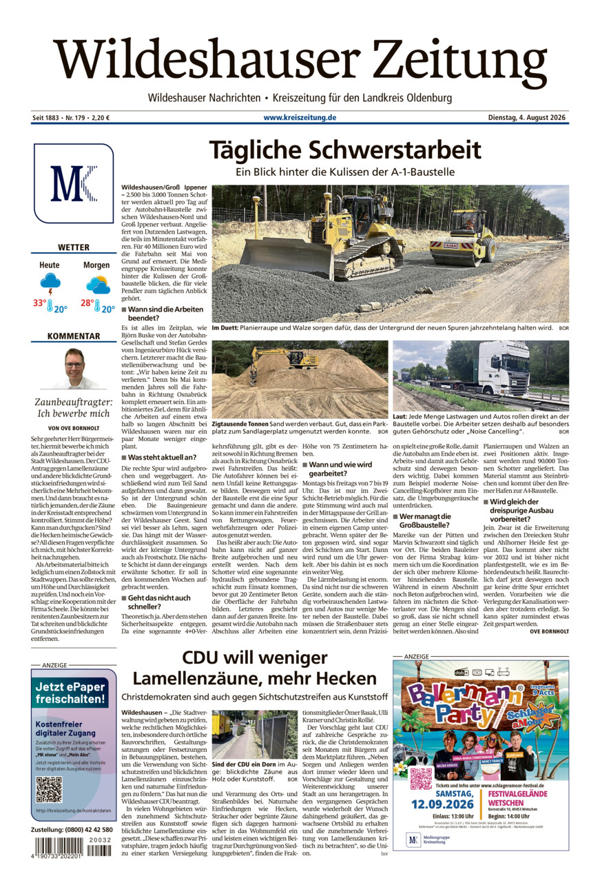 Wildeshauser Zeitung vom Dienstag, 04.08.2026