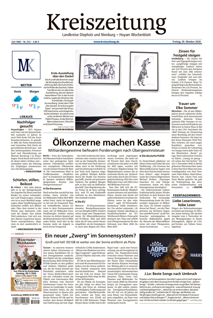 Kreiszeitung Bruchh.-Vilsen/Hoya vom Freitag, 30.10.2026